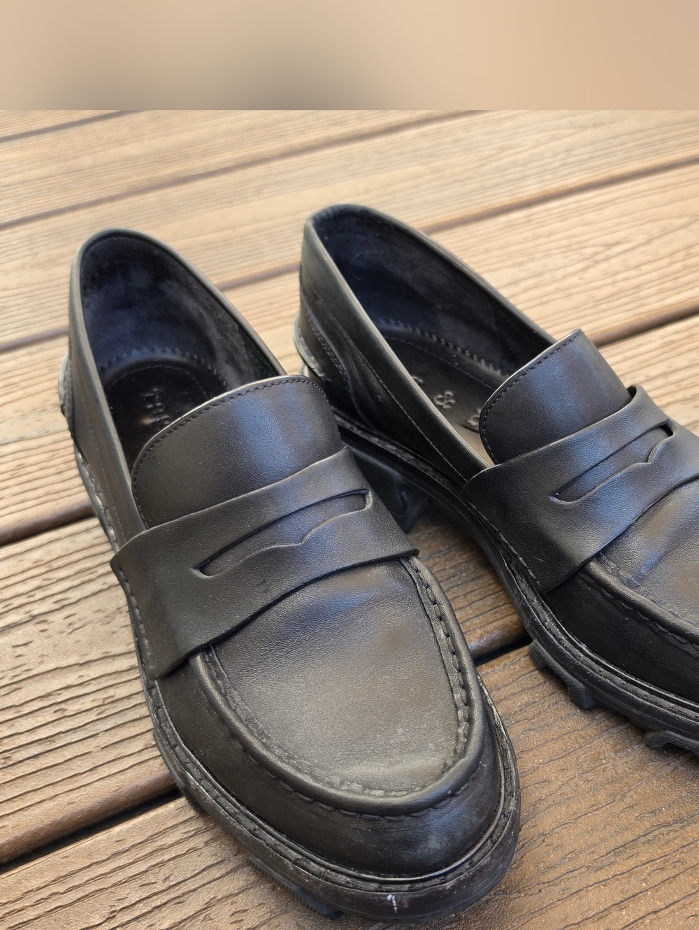Rag & Bone Shiloh Leather Penny Loafers Lug Sole Black size 37.5 Academia